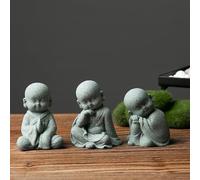 Getdoublerich Small Wise Buddha Monk Figurine, Sandstone Resin Statue for Aquarium Fish Tank & Garden Decor, See Speak Hear No Evil Ornament, 4x5x6cm