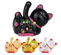 Getdoublerich Solar Powered Waving Lucky Cat, Automatic Battery-Free Maneki Neko for Shop Office Home Decor, Red Base Fortune Statue (White)