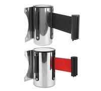 Getdoublerich Stainless Steel Retractable Belt Barrier Wall Mount Crowd Control Stanchion for Shop Bank Hotel Queue Management, 2m Nylon Strap Red
