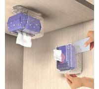 Getdoublerich Wall Mounted Tissue Box Holder, Punch-Free Wet Wipes Storage Container for Kitchen Bathroom Toilet, Transparent Gray PET Dispenser with Large Opening