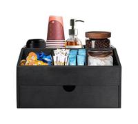Geteawily Coffee Organizer,Wooden Case for Cup Storage - Kitchen Counter Condiment Holder with Drawer for Mug Sugar Tea Coffee Phone Stirrers Remote Controller Pen Scoop Straw