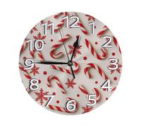 Geteruichi Silent Sweep 10-inch Round Quartz Wall Clock Christmas Candy Canes Xmas Clock Number Non-ticking Clock For Home,Kitchen