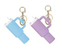 GETFACAI 2 PCS Stanley Cup Keyring, Stanley Keychain, Mini Stanley Cup Keychain, Cute Accessories with Flower Charms for Stanley for Women Handbag Backpack Purse