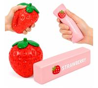 GETFACAI 2PCS Squishy Strawberry, Dual Pack Strawberry Squishy,Daily Leisure Hand Ornament, Desktop Decor Accessory, Portable Pocket Decor, Casual Hand Touch Gadget