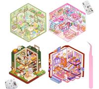 GETFACAI 4 Sets Sticker Therapy Store, DIY 3D House Stickers, 3D Sticker Scene, Fun DIY Stickers Scene Make Your Own Astrology Bookstore, Home Sweetheart, Forest Story, Travel Diary (with Tweezers)