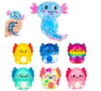 GETFACAI 7 PCS Axolotl Squishy, Glitter Figures with 1 Large Blue and 6 Random Colors, Office Desk Accessory for Focus Enhancement, Portable Pocket Sized Toy for Mindfulness Practice