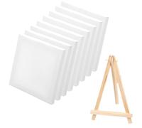 GETFACAI 8 PCS 10x10×0.8cm Small Canvases for Painting with 1 Mini 9x16cm Canvas Easel, Canvas Board Set for Acrylic, Oil, Watercolor, Tempera Art Projects, Canvas Panels for Professional Artist,