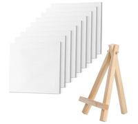 GETFACAI 9 PCS Small Canvases for Painting with 1 Mini Canvas Easel, 10x10cm Canvas Board and 10x15cm Easel Set for Acrylic, Oil, Watercolor, Tempera Art Projects, Small Canvas for Painters and