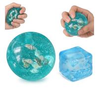 GETFACAI Coconut Oil Squishy and Cube Squishy Set, Slow Rise Objects for Office and Study Use, Portable Fidget Items with Ocean Ball and Star Cube Design,Exquisite Blue Exterior Design