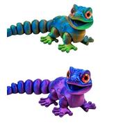 GETFACAI Gecko Wall Climbing Lizard Decor, 3D Printed Animals Set of 2, Flexible Articulated Stress Relief Desk Decor, Vibrant Yellow-Blue-Green and Purple-Blue Colours