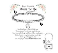 GETFACAI Mummy to be, Mum to be Bracelet, Mum to be Gifts, Cute Little Feet Pendant Charm Silver Bracelet, Greeting Card, New Mom Pregnant Gifts, Keyring First Mothers Day Presents