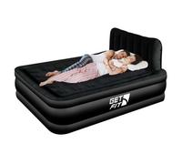 GETFIT Get Fit Air Bed With Built In Electric Pump - Double Blow Up Airbed & 2 Inflatable Pillows - Elevated Air Mattress - Black Mono