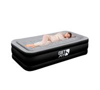 GETFIT Get Fit Air Bed With Built In Electric Pump - Single Size Blow Up Bed Free Pillow - Elevated Inflatable Air Mattress - Black/grey
