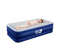 GETFIT Get Fit Air Bed With Built In Electric Pump - Single Size Blow Up Bed Free Pillow - Elevated Inflatable Air Mattress - Navy/white