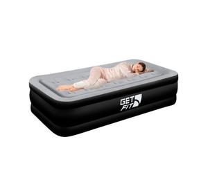 GETFIT Get Fit Air Bed With Built In Electric Pump - Single Size Blow Up Bed Free Pillow - Elevated Inflatable Air Mattress - Black/grey
