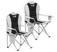 GETFIT Get Fit Premium Camping Chair - Lightweight 3Kg Folding Chair With Pocket Cup Holder & Carry Bag - Capacity 130Kg - Grey - 2 Pack