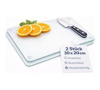 getgastro Set of 2 Glass Chopping Boards, 30 x 20 cm, Non-Slip with Feet, Glass Chopping Board without Microplastics, Hygienic Kitchen Board, Scratch-Resistant and Heat-resistant Surface