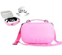 GETGEAR VR Headset Case for compatible with Meta Quest 3/ 3s, Portable travel organizer for VR and controllers with shoulder strap, also fits for Meta Quest 2, Oculus Quest 3, Vision Pro (Pink)