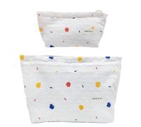 getgto 2 Pcs Makeup Bags, Large Cosmetic Bag Travel Toiletry Bag Organizer for Women, Embroidery Craft, Floral Makeup Bag Small Cosmetic Pouch Purse with Zipper, Gifts for Girls Teen (Colorful Dots)