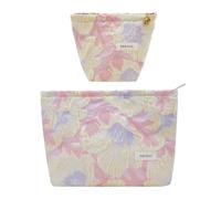 getgto 2 Pcs Makeup Bags, Large Cosmetic Bag Travel Toiletry Bag Organizer for Women, Embroidery Craft, Floral Makeup Bag Small Cosmetic Pouch Purse with Zipper, Gifts for Girls Teen, B light pink