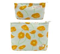 getgto 2 Pcs Makeup Bags, Large Cosmetic Bag Travel Toiletry Bag Organizer for Women, Floral Cosmetic Pouch Purse with Zipper Orange Flower, Orange Flower