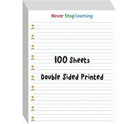 Gethelud 100 Sheets Ruled Writing Paper, Double-Sided, 1” Line Spacing, Handwriting Practice Paper for Kindergarten Toddlers Kids (8” x 10.6”), Decorative/Illustrative Style