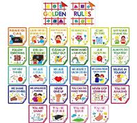 Gethelud 30 PCS Classroom Rule Posters, Bulletin Board Decoration with Different Designs Thick Porch Sign Set Erasable Positive Rule Banner for Preschool Elementary Middle School