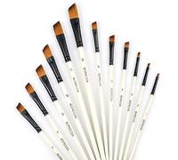 GETHPEN Angular Paint Brushes Nylon Hair Angled Watercolor Pait Brush Set for Acrylics Watercolors Gouache Inks Oil and Tempera(12pcs Pearl White Angled Paintbrush Set)