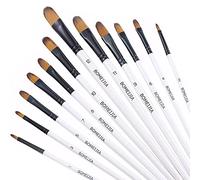 GETHPEN Filbert 12pcs Artist Brushes Set for Acrylic, Oil, Watercolor, Gouache, Professional Painting Kit with White Synthetic Nylon Tips