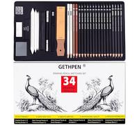 GETHPEN Sketch Pencils for Drawing,34 Pcs,Graphite Pencil (14B-4H), Charcoal Pencil,With Graphite Sticks, Erasers and Sharpener, Art Pencils for Sketching,Artist Set for Beginners and Professionals