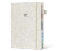 Getink 2025 Linen cover Planner Weekly & Monthly Daily Agenda Book,2025-2026 To Do List Notebook with Colorful Monthly Tabs, Inner Pocket, Elastic Closure, Thick Paper(Beige,5.5 * 8.5)