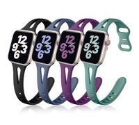Getino Band Compatible with Apple Watch 40mm 38mm 41mm 42mm Women, Soft Silicone Stylish Breathable Slim Sport Bands for iWatch SE Series 11 10 9 8 7 6 5 4 3 2 1, Blue Gray/Cyprus Green/Purple/Black