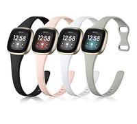 Getino Compatible Fitbit Versa Bands, Sport Soft Accessories, Slim Band for Fitbit Versa 4/3/Sense 2, Large Black/Gray/Pink/White