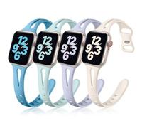 Getino Compatible with Apple Watch Band 40mm 38mm 41mm 42mm iWatch Series 11 10 9 8 7 6 5 4 3 2 1 SE for Women Men, Durable Silicone Slim Sport Watch Bands, Cyan/Lake Blue/Starlight/Grayish Purple