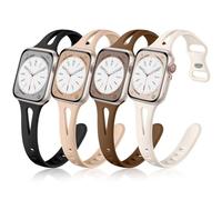 Getino Compatible with Apple Watch Band 42mm 44mm 45mm 46mm 49mm iWatch Ultra Series 11 10 9 8 7 6 5 4 3 2 1 SE Women Durable Soft Silicone Slim Sport Watch Bands, Black/Dark Brown/Starlight/Milk Tea