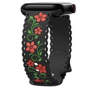 Getino Floral Pattern Strap Compatible with Apple Watch Bands for Women 40mm 42mm 41mm 38mm 44mm 45mm 46mm 49mm Soft Comfortable Silicone Band for iWatch Series 11 10 9 8 7, Black and Red Flower, 38mm