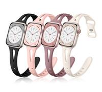 Getino Slim Bands Compatible with Apple Watch Band Series 11 10 9 8 7 6 5 4 3 2 1 SE 38mm 40mm 41mm 42mm Women, Dressy Silicone Skinny Thin Sport iWatch Wristbands,Black/Pink/Smoke Purple/Starlight