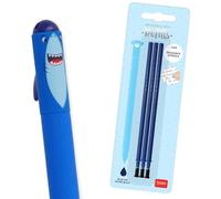 GetInStyle Bundle - Shop Shark Erasable Gel Pen Blue Ink & 3 Refills Blue