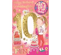 GETINSTYLE SHOP Bundle - Express Yourself Birthday Card for Granddaughter Age 10, Envelope and Badge Included, Animated Design with Girl Listening to Music Design