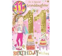 GETINSTYLE SHOP Bundle - Express Yourself Birthday Card for Granddaughter Age 11, Envelope and Badge Included, Animated Design with Girl Listening to Music Design