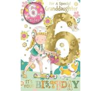 GETINSTYLE SHOP Bundle - Express Yourself Birthday Card for Granddaughter Age 6, Envelope and Badge Included, Animated Little Boy and Her Pet Dog Design