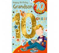 GETINSTYLE SHOP Bundle - Express Yourself Birthday Card for Grandson Age 10, Envelope and Badge Included, 11 Today Cute Boy with Games Controller