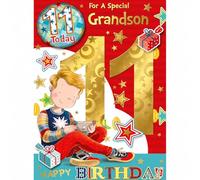 GETINSTYLE SHOP Bundle - Express Yourself Birthday Card for Grandson Age 11, Envelope and Badge Included, 11 Today Cute Boy with Games Controller