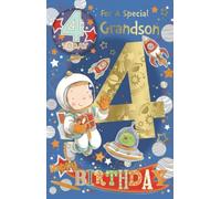 GETINSTYLE SHOP Bundle - Express Yourself Birthday Card for Grandson Age 4, Envelope and Badge Included, Animated Little Boy, Astronaut in Space