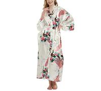 Getitsoon Women's Kimono Robe Long Dressing Gown Satin Cardigan Printed Robes Bridesmaid Bridal