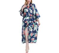 Getitsoon Women's Kimono Robe Long Dressing Gown Satin Cardigan Printed Robes Bridesmaid Bridal
