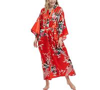Getitsoon Women's Kimono Robe Long Dressing Gown Satin Cardigan Printed Robes Bridesmaid Bridal
