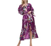 Getitsoon Women's Kimono Robe Long Dressing Gown Satin Cardigan Printed Robes Bridesmaid Bridal