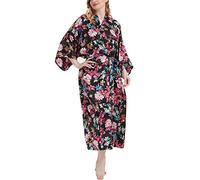Getitsoon Women's Kimono Robe Long Dressing Gown Satin Cardigan Printed Robes Bridesmaid Bridal