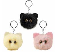 GETJOY 3 PCS Cat Keyring, Fluffy Keyring, Pom Pom Keyring, Fluffy Keyring Plush Backpack Accessories, Highly Attractive Plush Keychain, Bag Charms Keyrings for Women, Keyfob Accessory